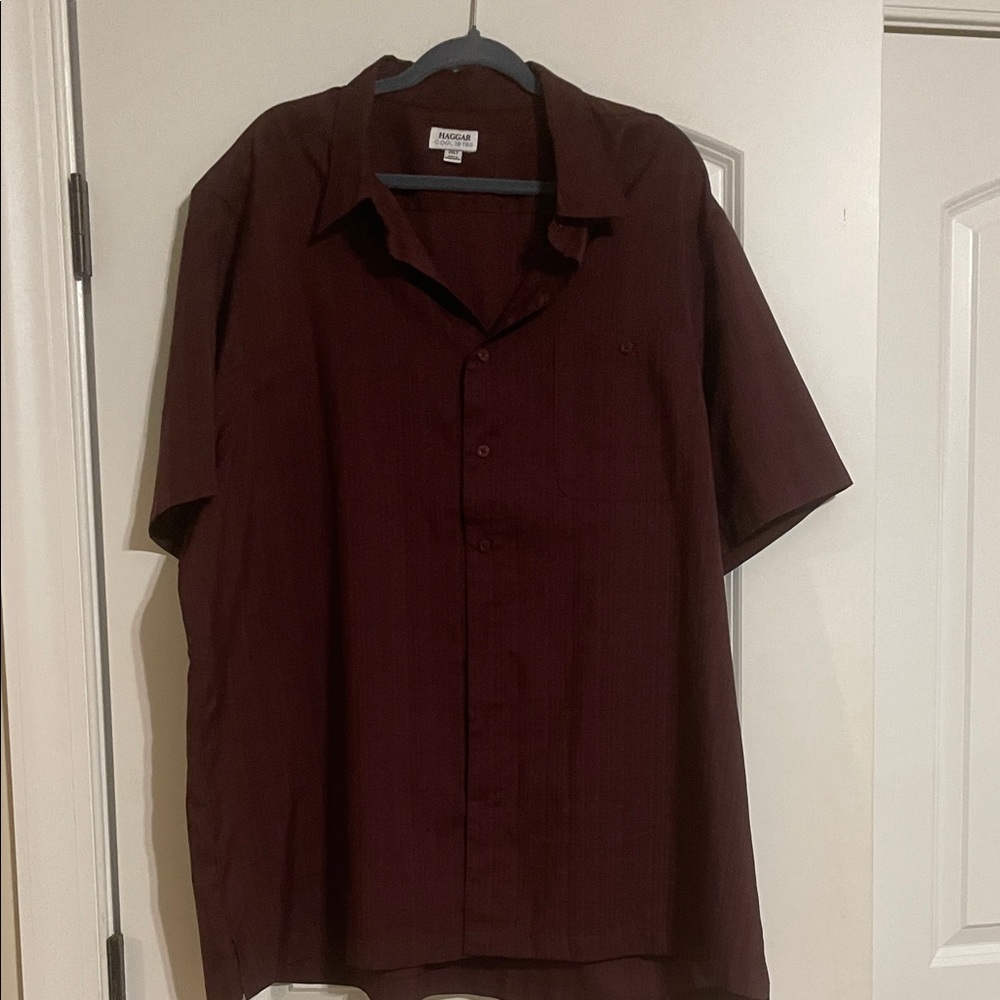 Haggar Men's Dark Red Casual Shirt Cool Tec 2XLT